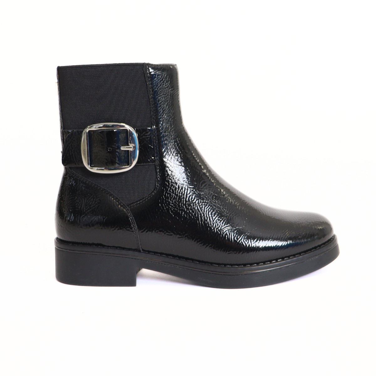 Perle Black Crinkle Patent Women's Boots Valdini