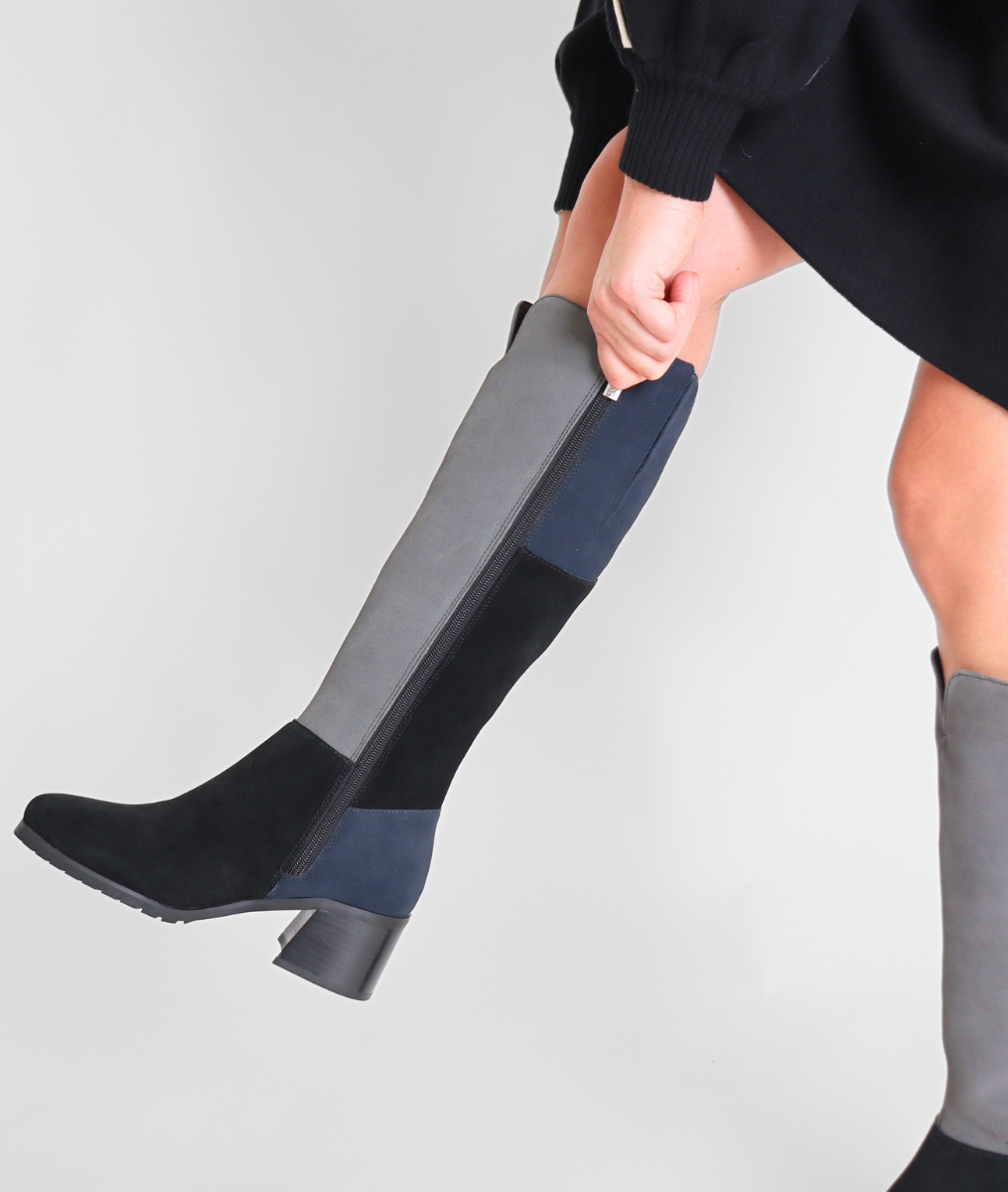 Bailey Black/Navy/Taupe Women's Boots Heels Valdini