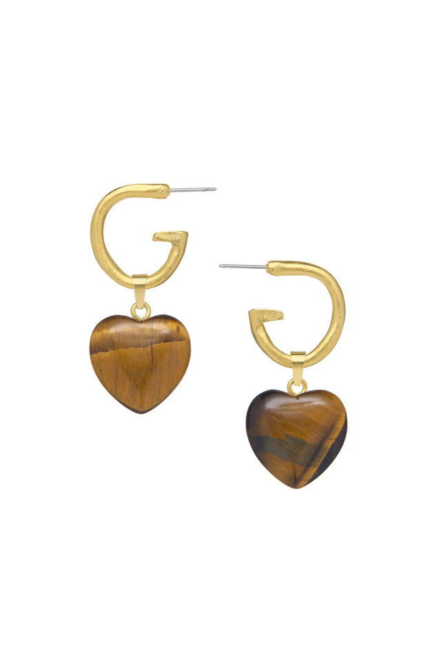 Gigi Heart Earrings Tigers Eye Gifts + Accessories Jewelry Susan Shaw