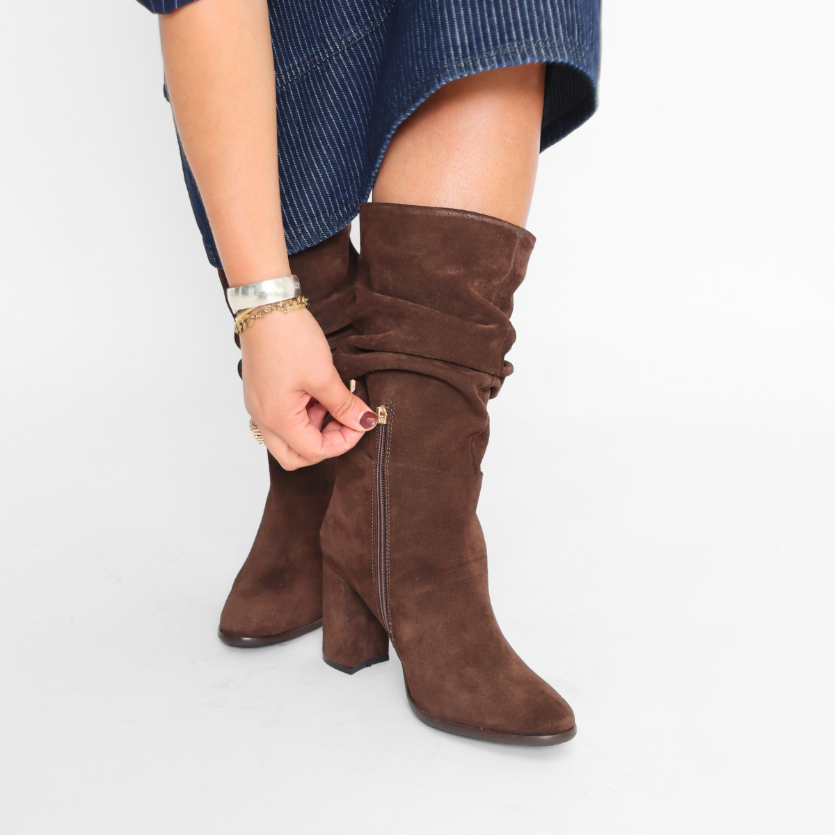 Santino Brown Kid Suede Women's Boots Heels Ateliers