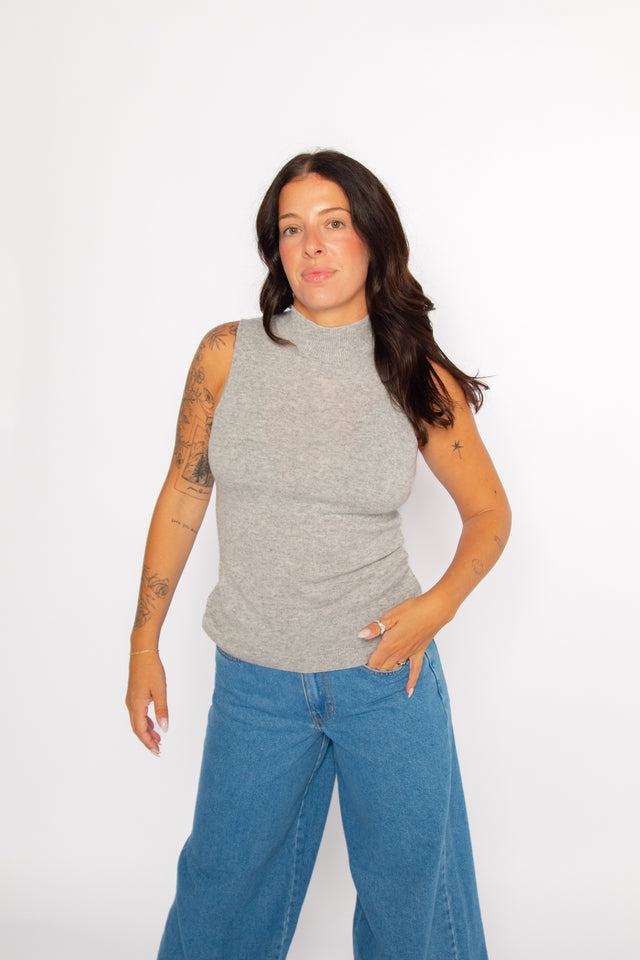 Amari Rib Cashmere Tank Heather Grey Women's Tops One Grey Day
