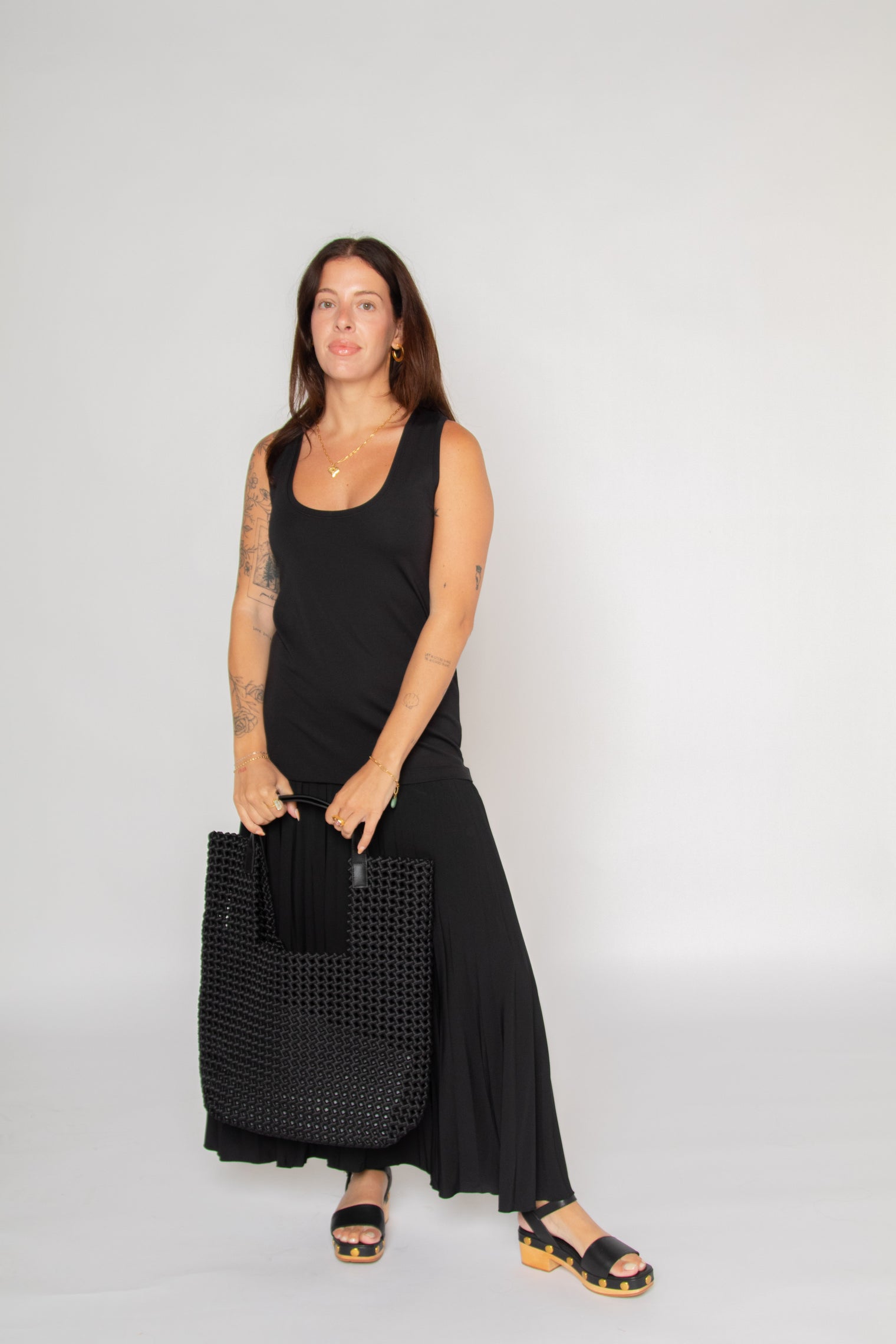 Contrast Tank Top Pleated Maxi Dress Black Women's Dresses Esthé