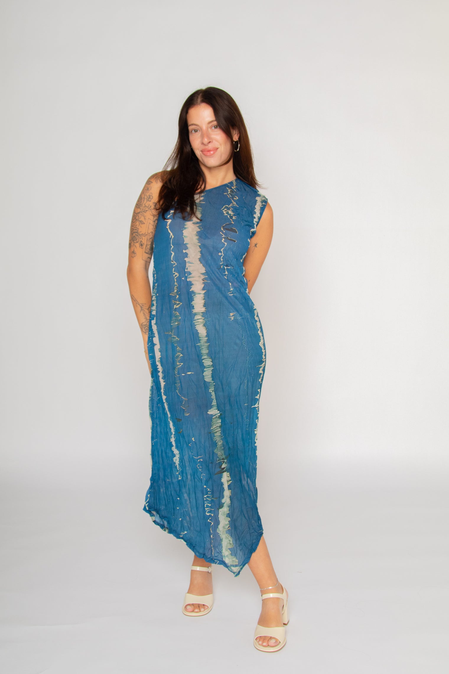 One Shoulder Crinkle Dress Water Reflection Print Women's Dresses Esthé