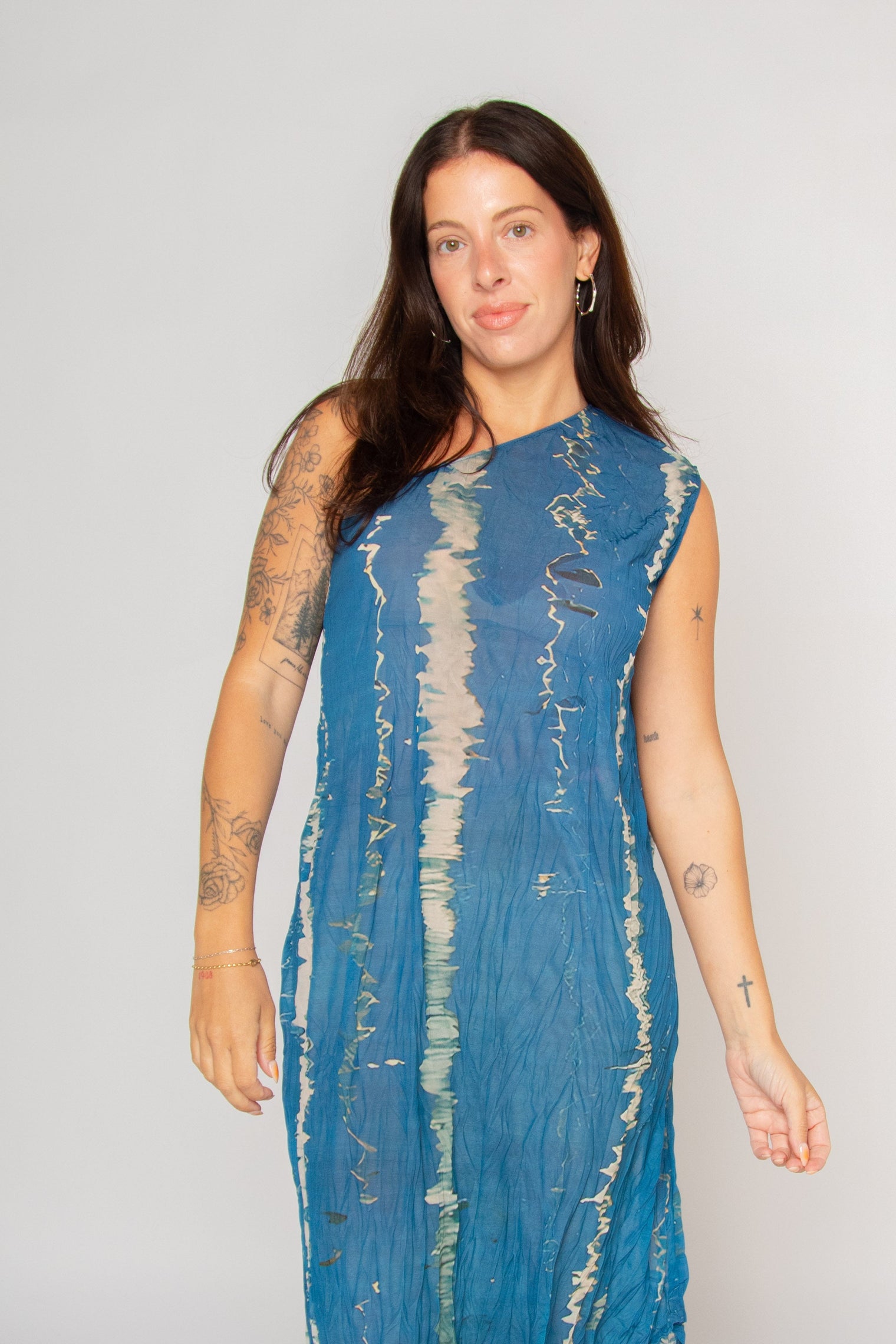 One Shoulder Crinkle Dress Water Reflection Print Women's Dresses Esthé