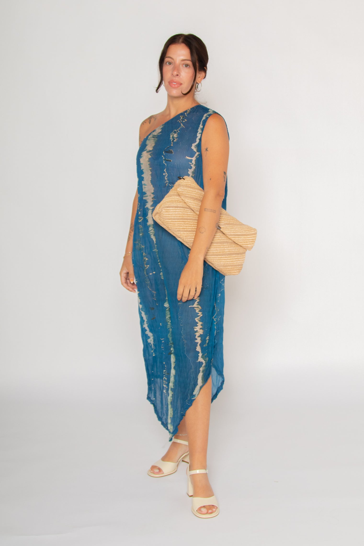 One Shoulder Crinkle Dress Water Reflection Print Women's Dresses Esthé