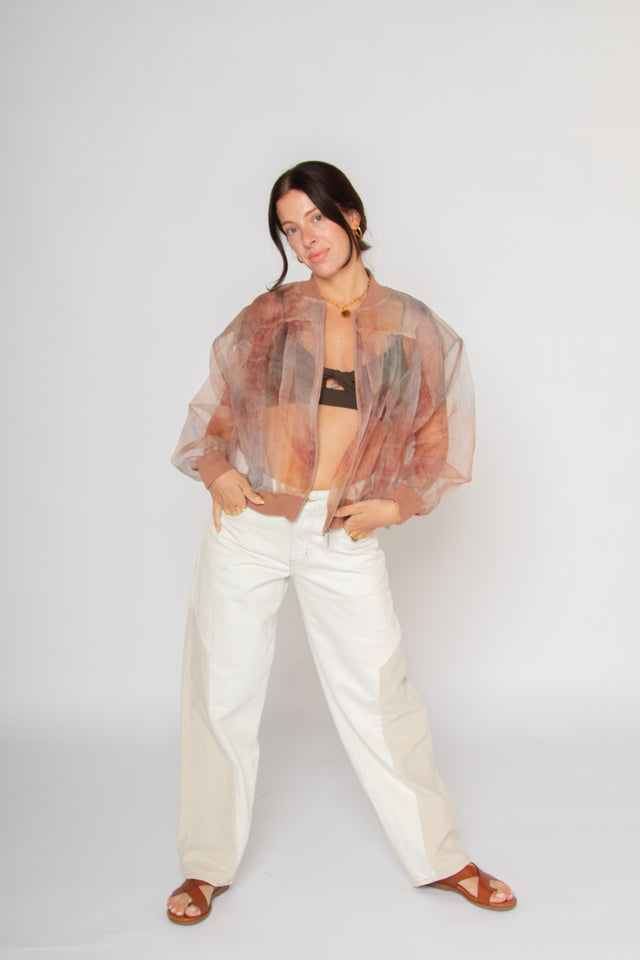 Printed Organza Bomber Jacket Pink Sunset Ombre Women's Tops Esthé