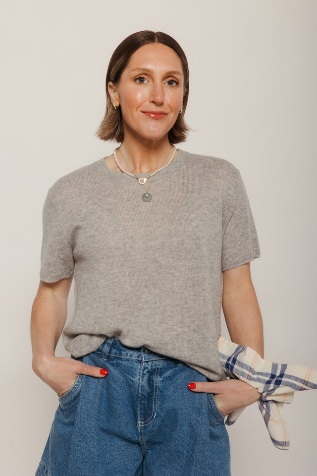 Sloane Cashmere T-Shirt Heather Grey Women's Tops One Grey Day