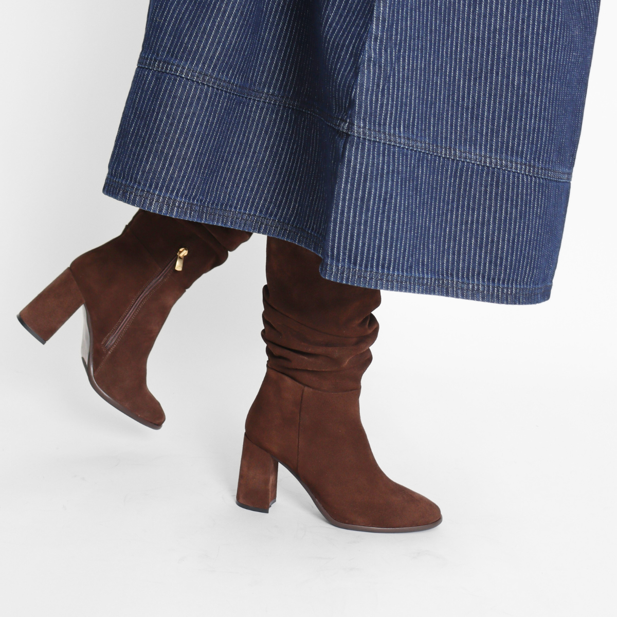 Santino Brown Kid Suede Women's Boots Heels Ateliers