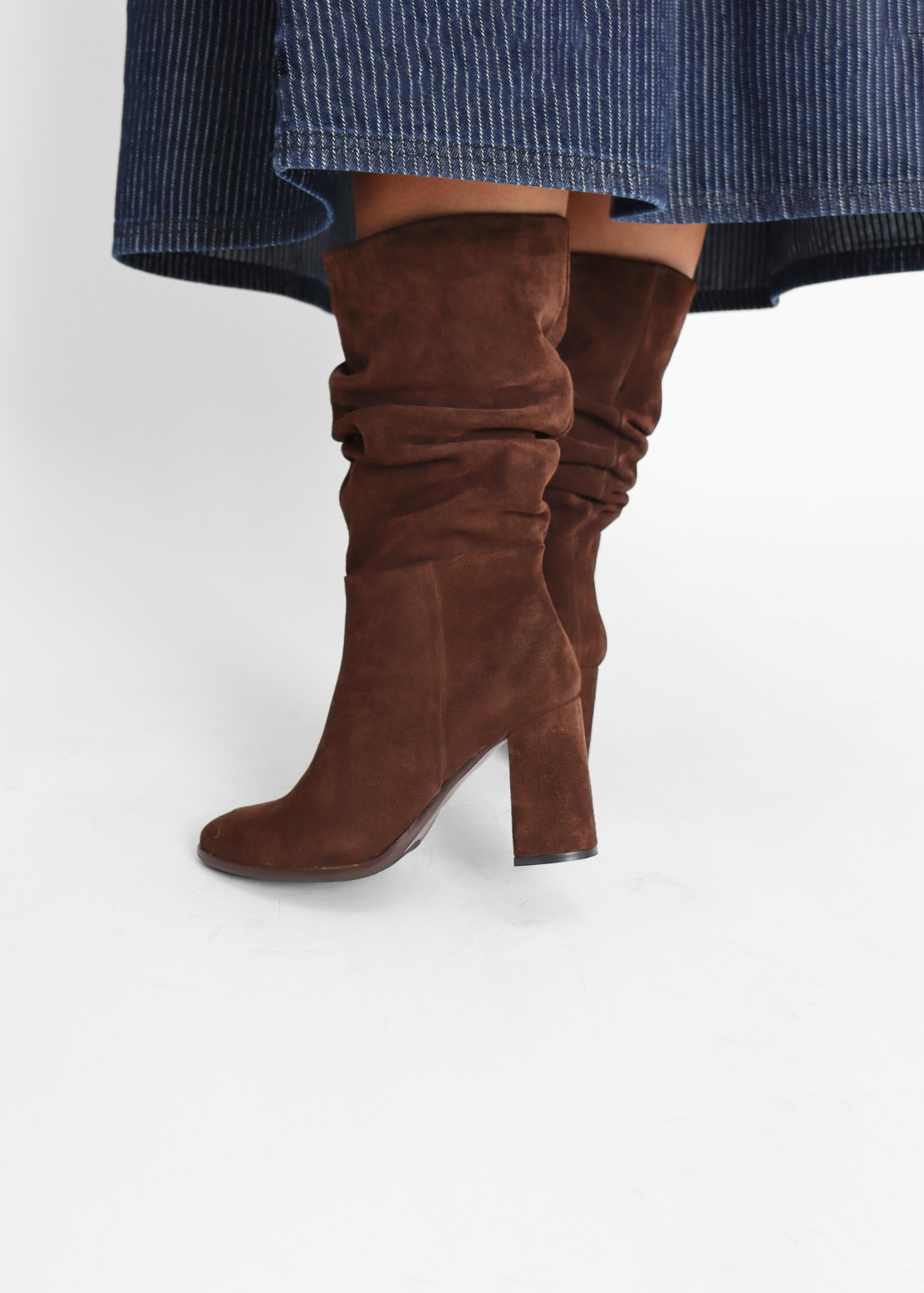 Santino Brown Kid Suede Women's Boots Heels Ateliers