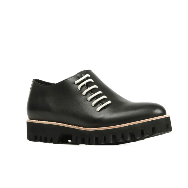 Women's side cord black leather shoe by ALL BLACK