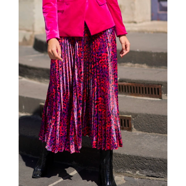Women's satin leopard skirt midi pink by Choklate paris