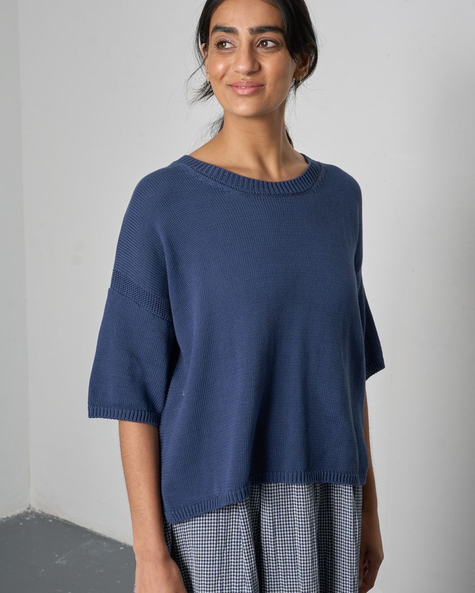 Lisa Boxy Knitted Top Navy Women's Tops Bibico