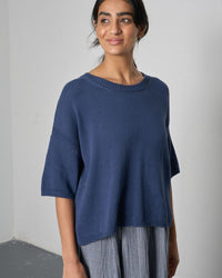 Lisa Boxy Knitted Top Navy Women's Tops Bibico
