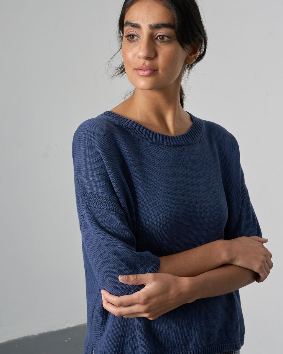 Lisa Boxy Knitted Top Navy Women's Tops Bibico