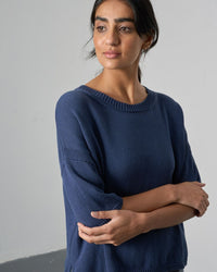 Lisa Boxy Knitted Top Navy Women's Tops Bibico