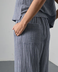 Clara Tapered Trousers Little Check Navy Women's Bottoms Bibico