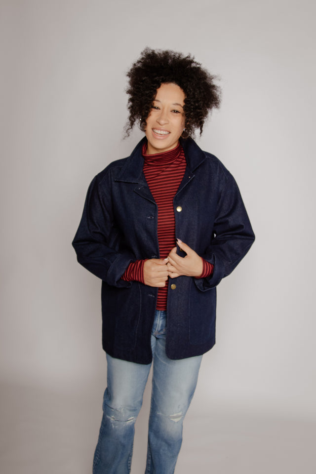 Elia Jacket Potentilla Flower Indigo Women's Tops Outerwear Cats With a Heart