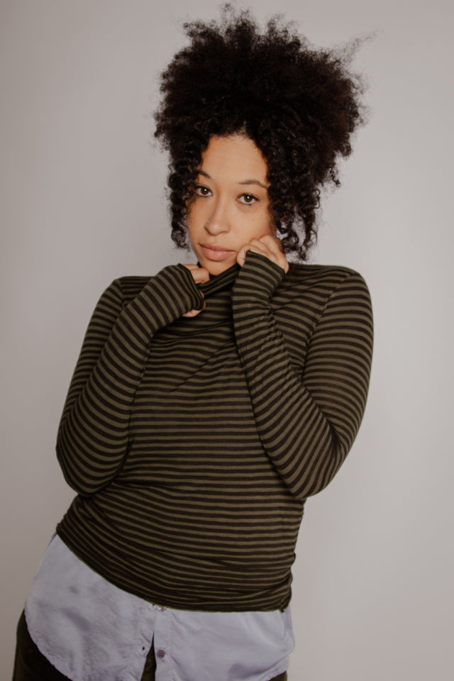 Outline T-Neck Dark Olive Women's Tops Prairie Underground