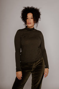 Outline T-Neck Dark Olive Women's Tops Prairie Underground