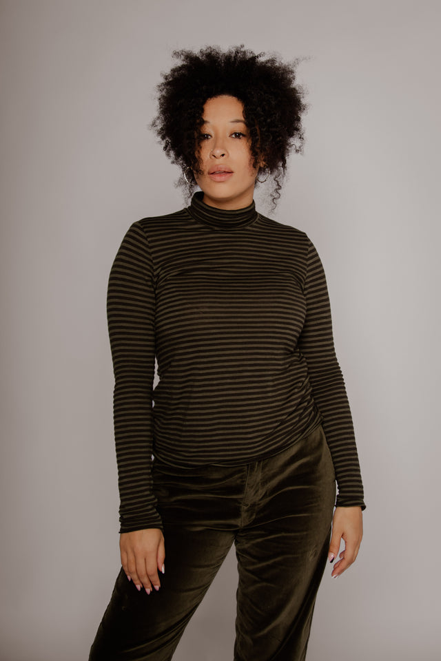 Outline T-Neck Dark Olive Women's Tops Prairie Underground