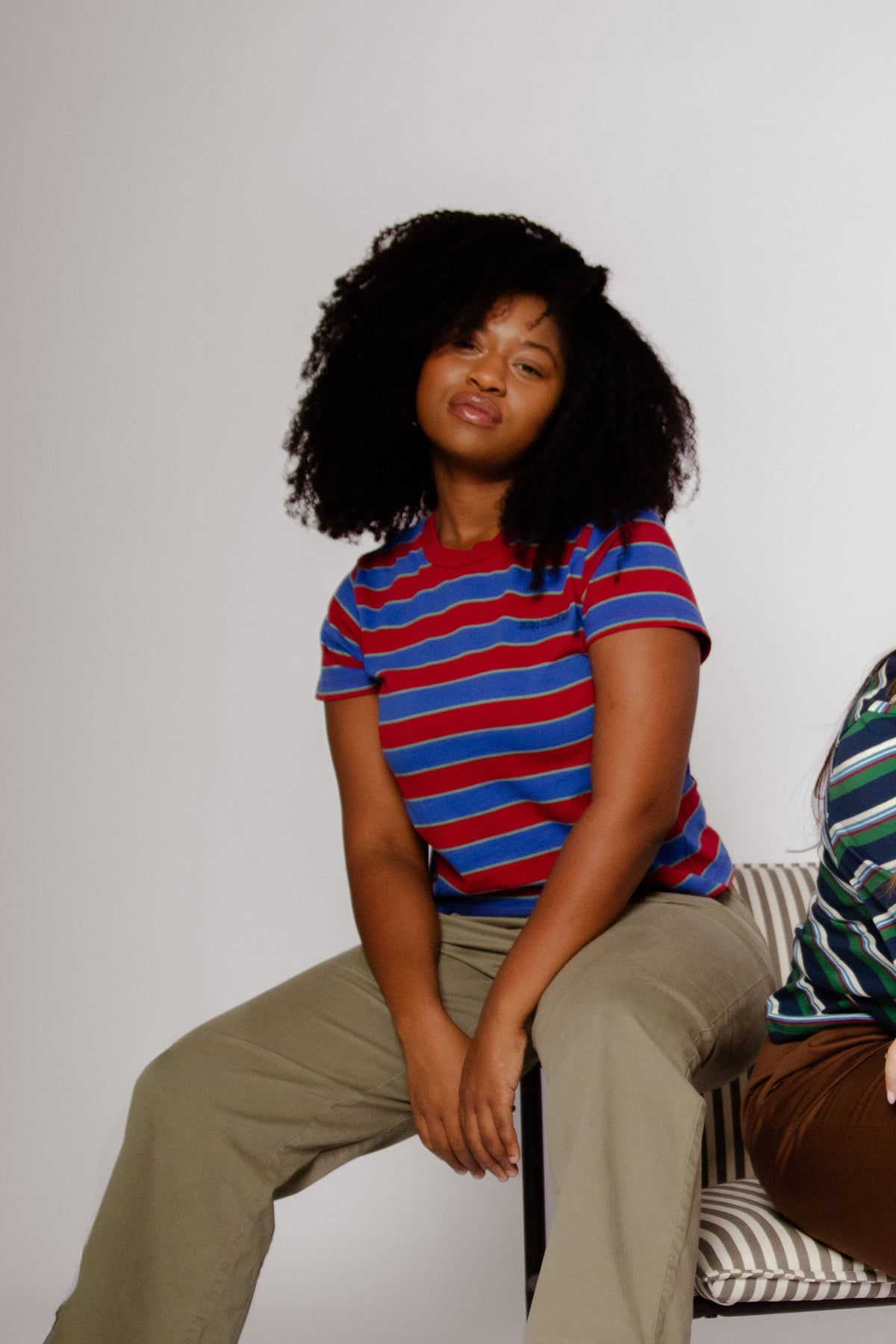 Striped Cropped T-shirt Blue Women's Tops Bobo Choses