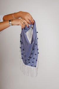Stripe Embellished Scarf Ink Blue Gifts + Accessories Theo