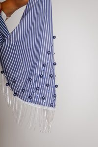Stripe Embellished Scarf Ink Blue Gifts + Accessories Theo