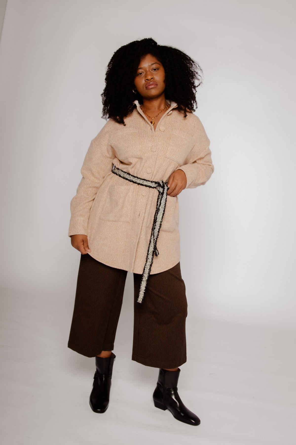 Boucle Trim Overshirt Maple Women's Tops Outerwear Theo