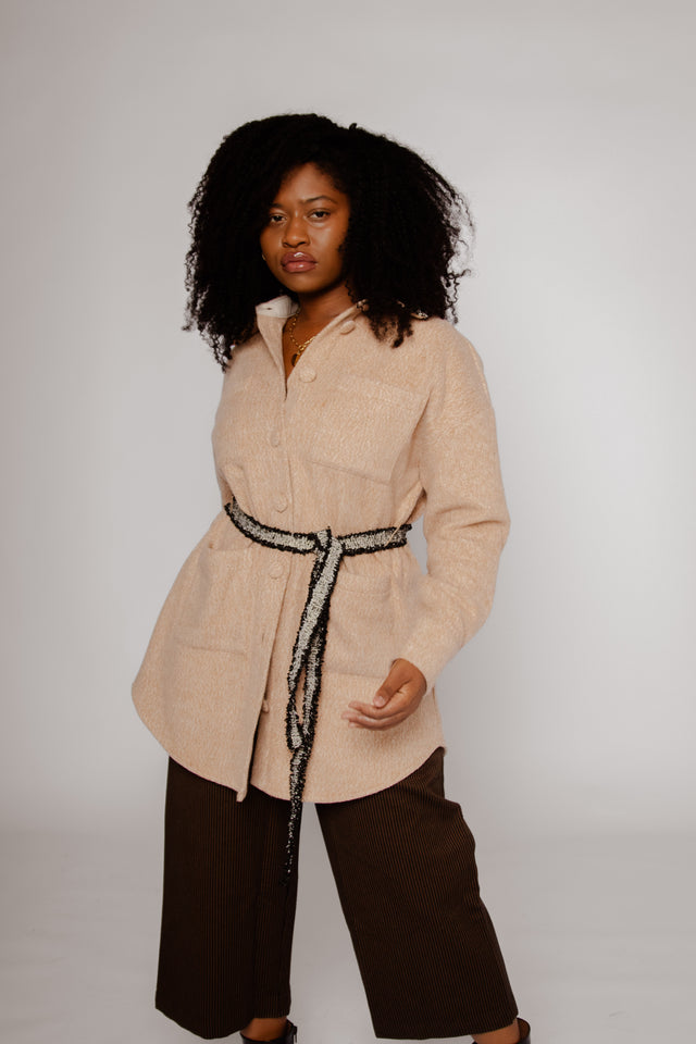 Boucle Trim Overshirt Maple Women's Tops Outerwear Theo