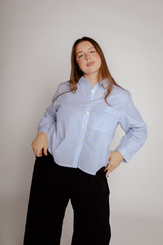 Ada Cropped Blouse Light Blue Stripe Women's Tops Bibico