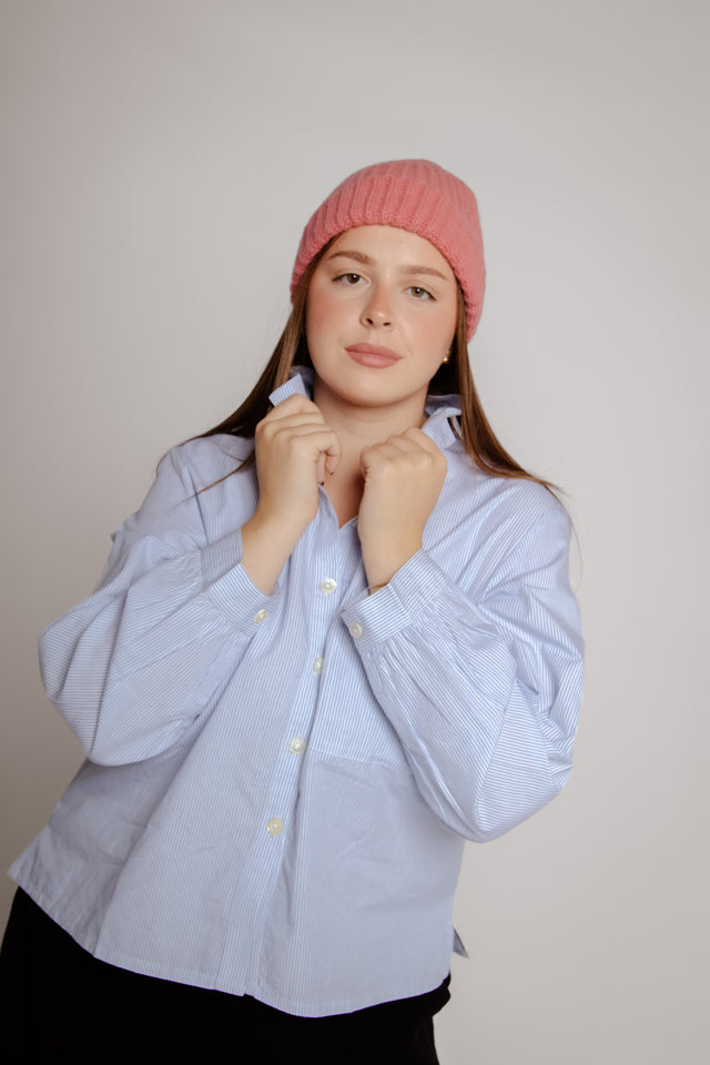Ada Cropped Blouse Light Blue Stripe Women's Tops Bibico
