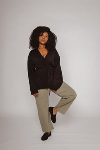 Katie Cashmere Wrap Cardigan Black Women's Tops One Grey Day