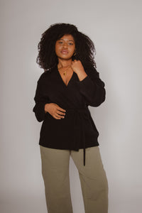 Katie Cashmere Wrap Cardigan Black Women's Tops One Grey Day