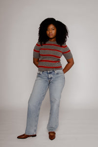 Nara Cashmere Tee Currant Stripe Women's Tops One Grey Day