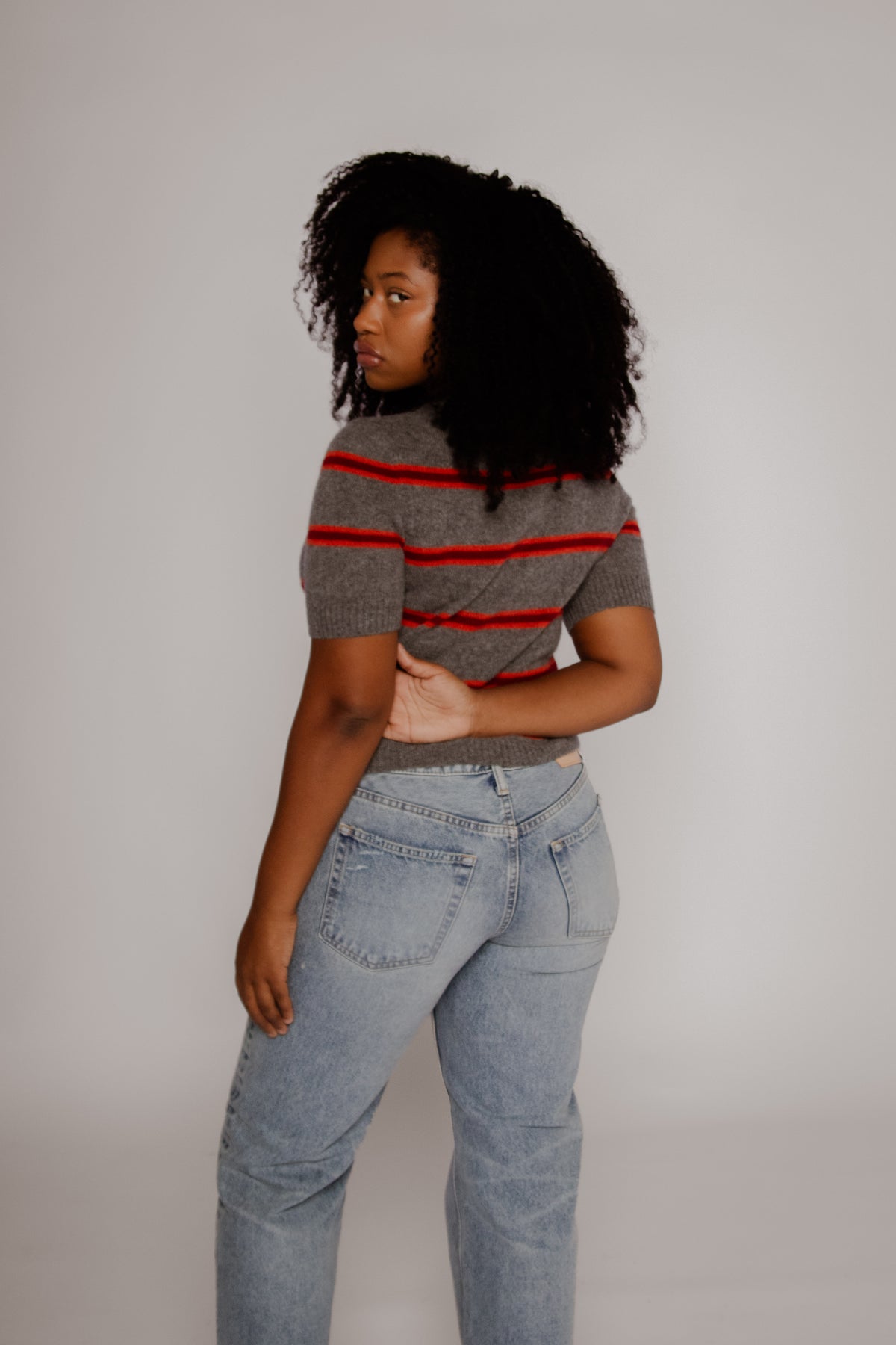Nara Cashmere Tee Currant Stripe Women's Tops One Grey Day