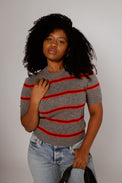 Nara Cashmere Tee Currant Stripe Women's Tops One Grey Day