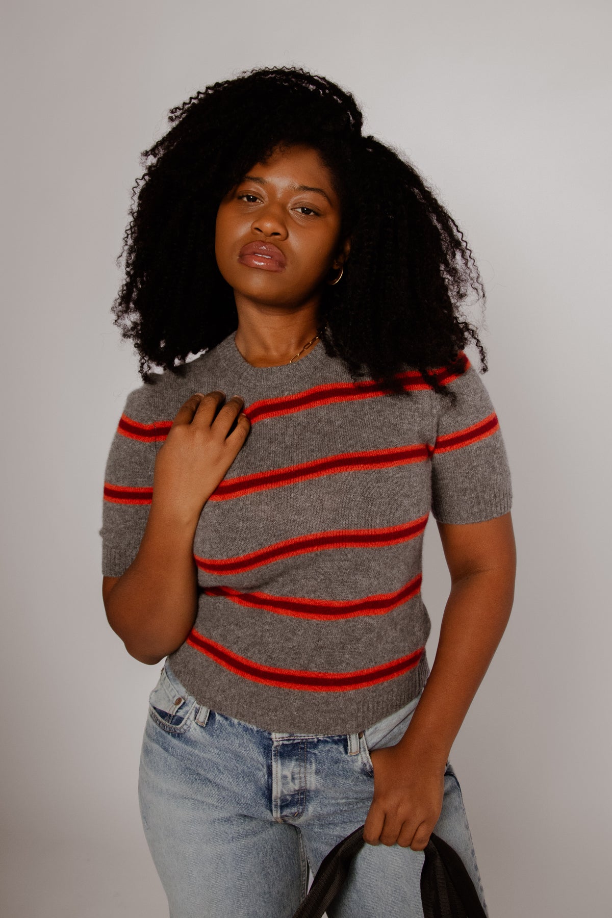 Nara Cashmere Tee Currant Stripe Women's Tops One Grey Day