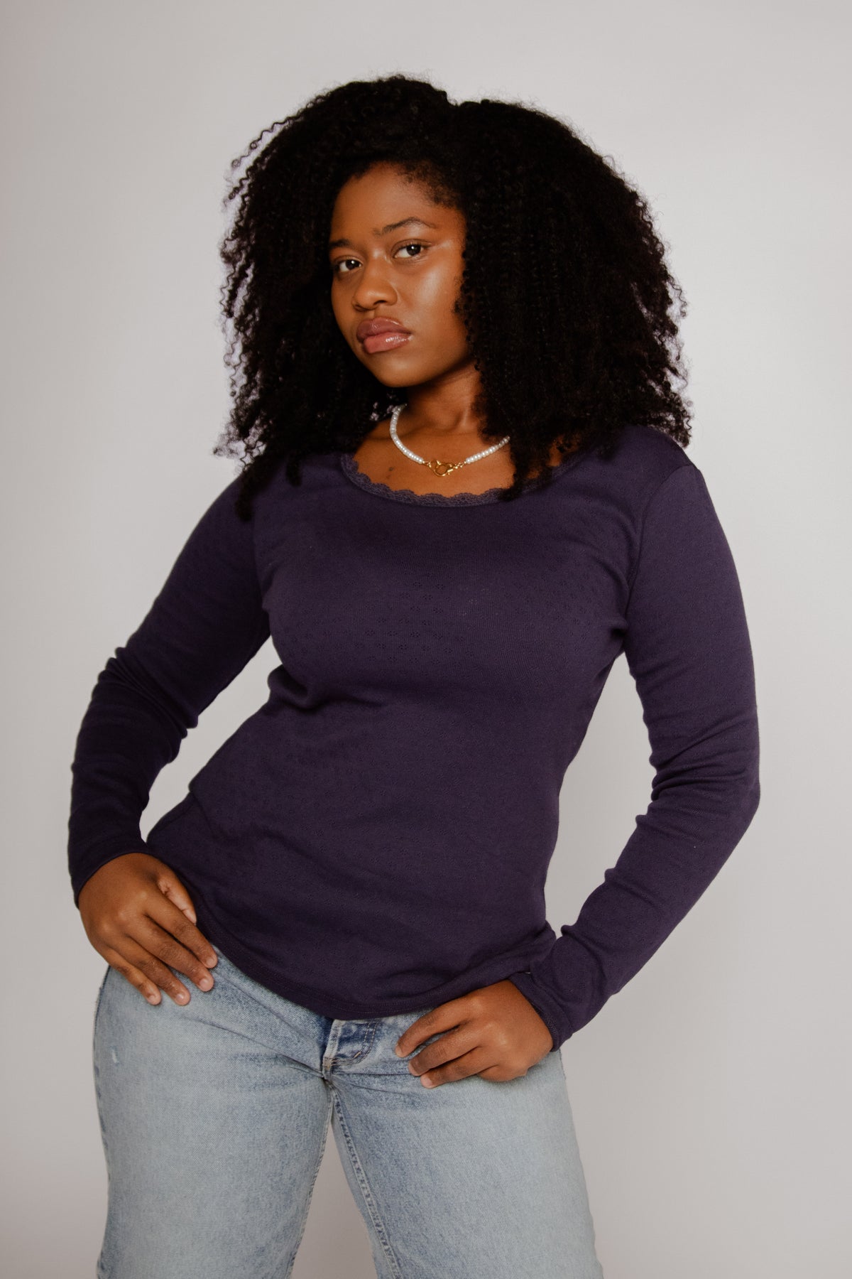 Cali Pointelle Tee Navy Women's Tops Bibico