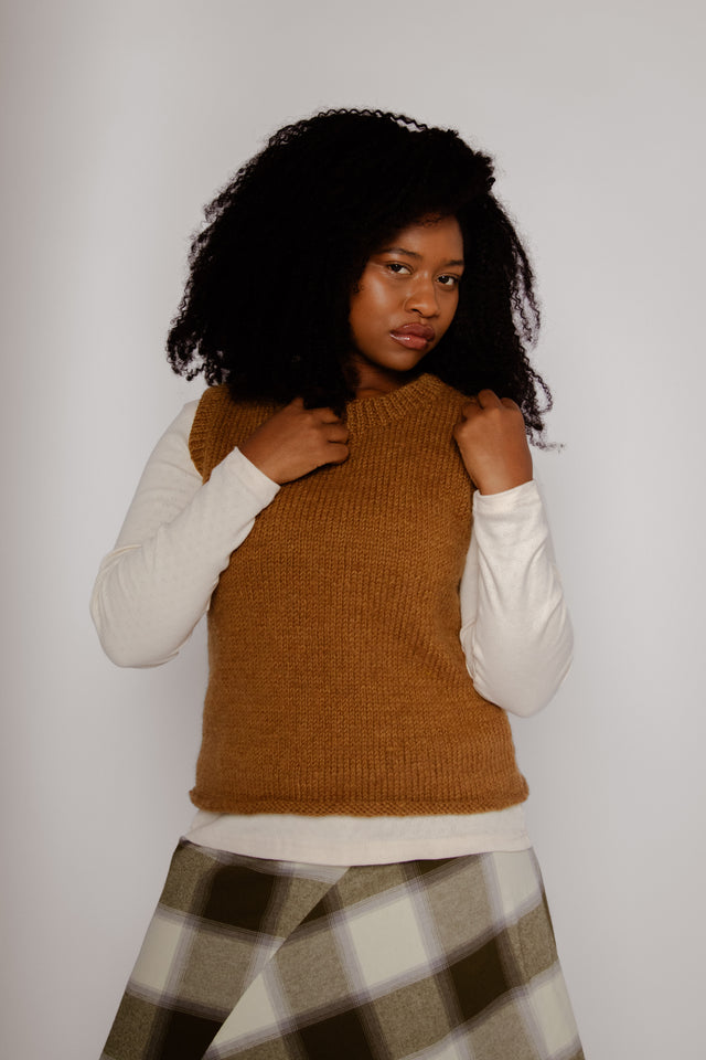 Heather Hand Knitted Vest Bronze Women's Tops Bibico