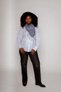 Stripe Embellished Scarf Ink Blue Gifts + Accessories Theo