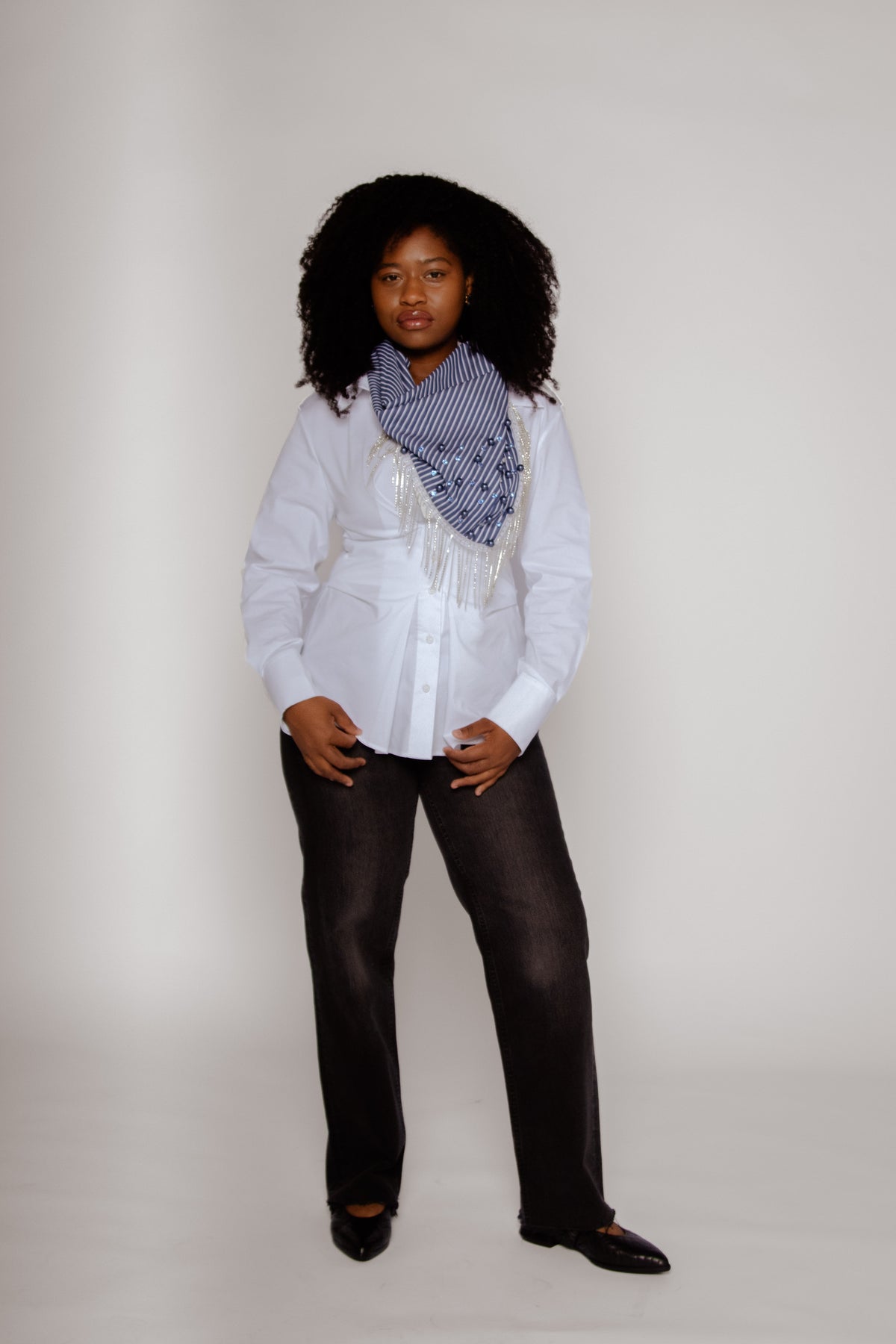 Stripe Embellished Scarf Ink Blue Gifts + Accessories Theo
