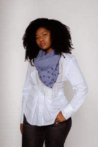 Stripe Embellished Scarf Ink Blue Gifts + Accessories Theo