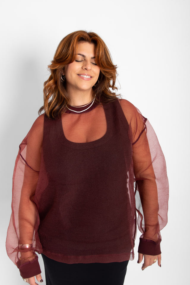 Organza Sweatshirt Red Women's Tops Esthé