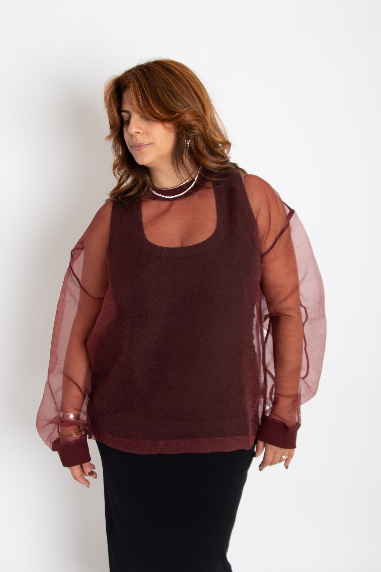 Organza Sweatshirt Red Women's Tops Esthé
