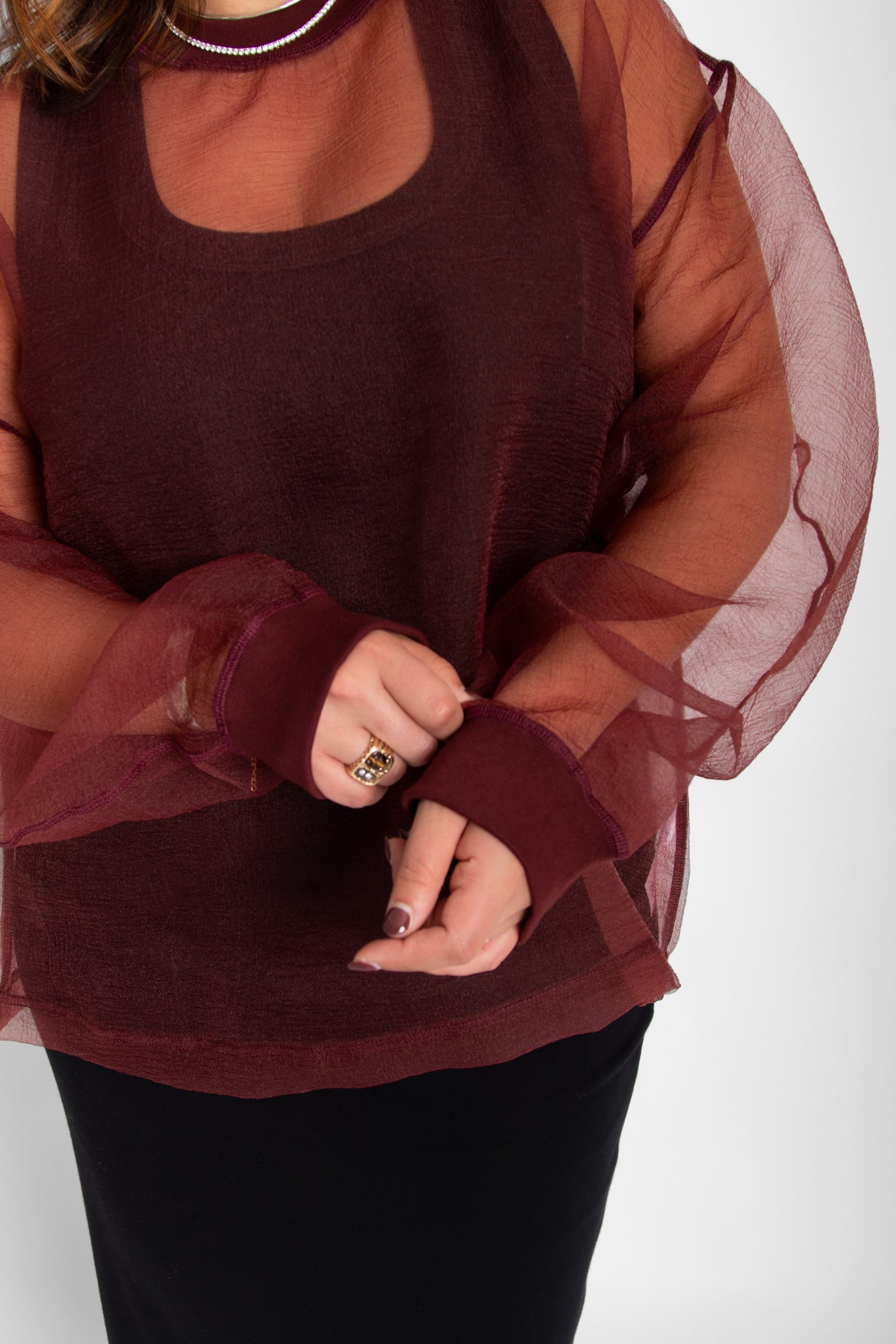 Organza Sweatshirt Red Women's Tops Esthé