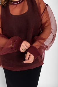 Organza Sweatshirt Red Women's Tops Esthé