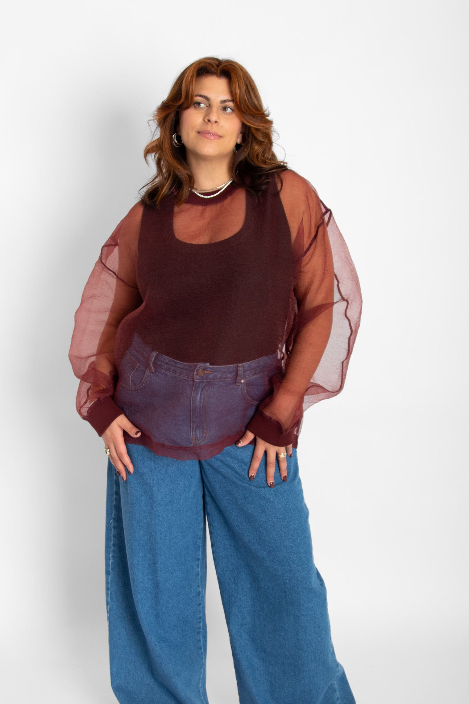 Organza Sweatshirt Red Women's Tops Esthé