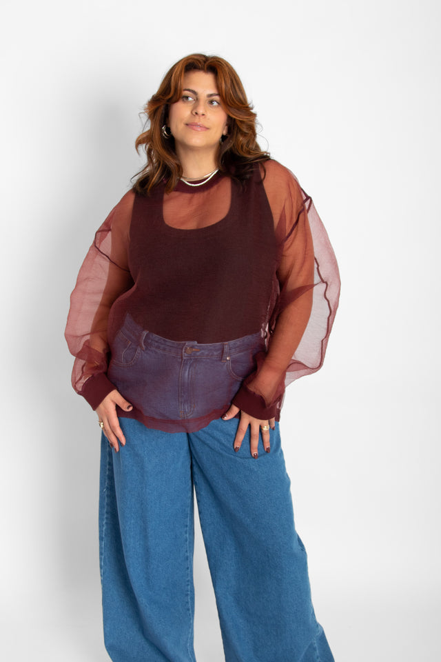 Organza Sweatshirt Red Women's Tops Esthé