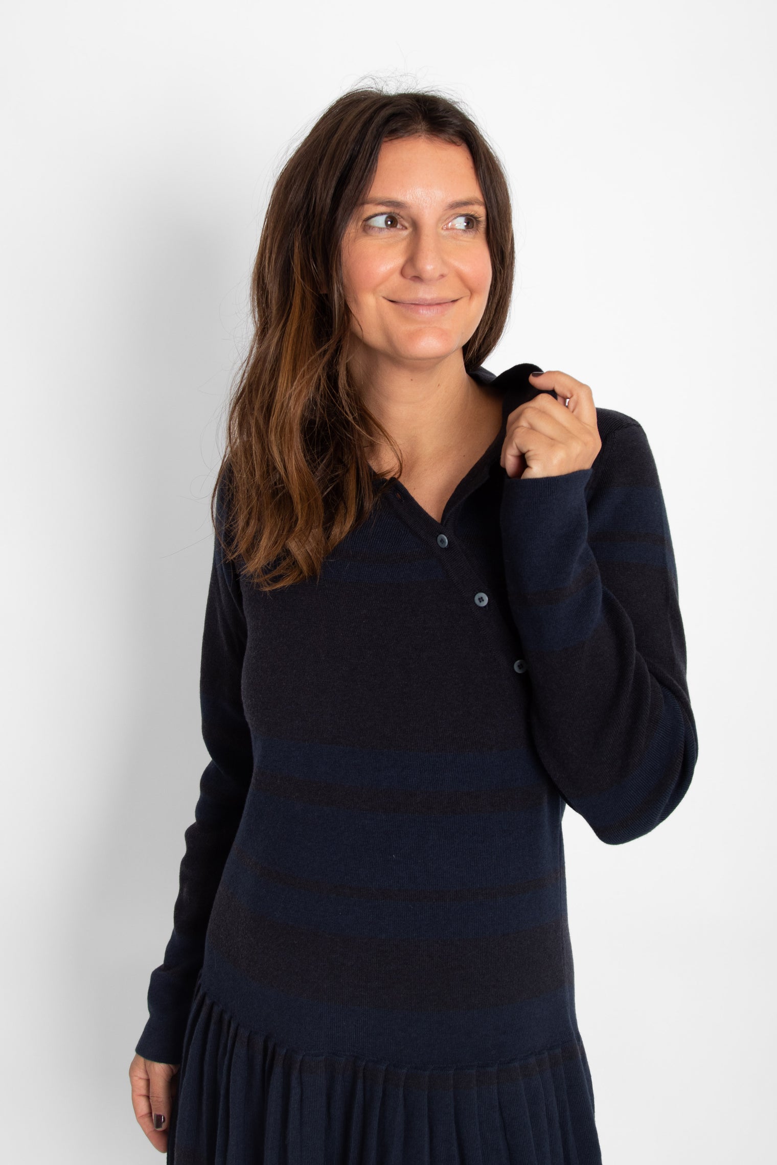 Dark Stripes Tashi Knitted Dress Black Women's Dresses Thinking Mu