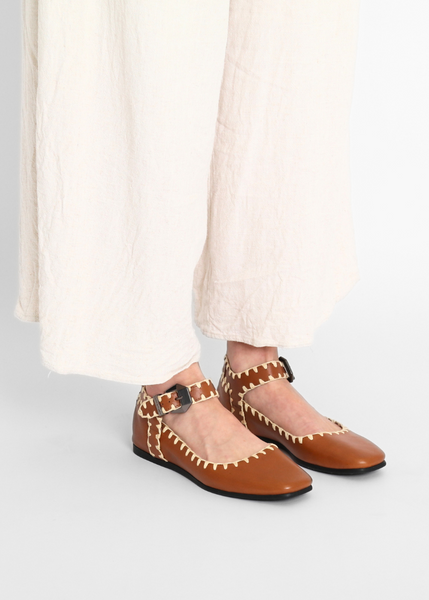 Crochet Mystic Flat Tan Mary Janes – Soft Leather, Stylish & Comfy